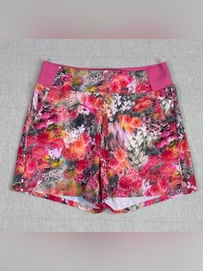 Athleta Brooklyn Floral Printed Athletic Shorts Pink Tropical Size 4